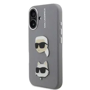 Zadní kryt Karl Lagerfeld Grained PU K&CH Heads pro Apple iPhone 16, šedá