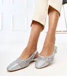Gemre Silver Lacy Slingback Ballet Flats Eve