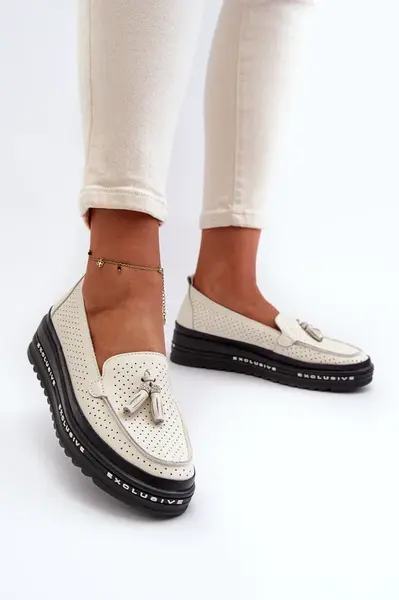 EVENTO Dámske kožené mokasíny na platforme béžové Assetnima