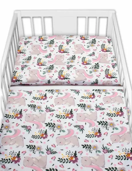 2-dielne bavlnené obliečky Zajačik na lúke - ružová, biela, 135x100