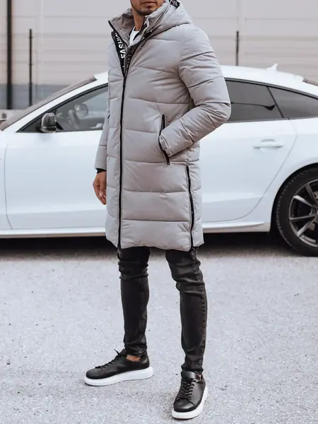 Pánská zimní dlouhá bunda s kapucí prošívaná béžová Dstreet