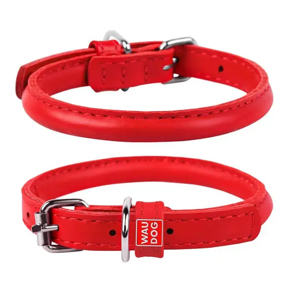 Okrúhly kožený obojok červený, Obvod krku: 45-53cm, šírka obojku: 13mm