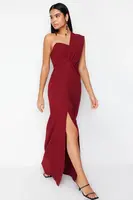 Trendyol Burgundy Collar Detailed Woven Elegant Evening Dress & Graduation Dress