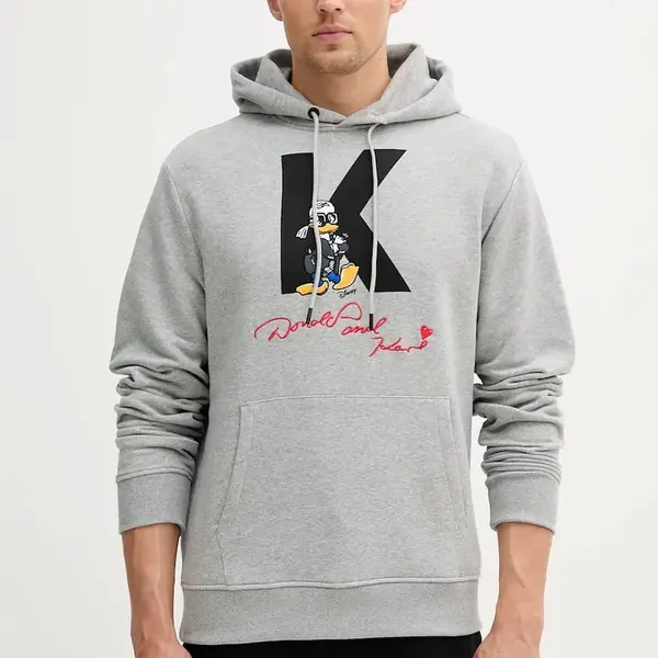 Mikina Karl Lagerfeld DISNEY pánská, šedá barva, s kapucí, s potiskem, 553930.705097