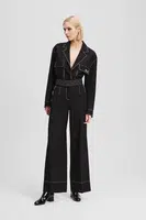 Kalhoty Karl Lagerfeld dámské, černá barva, široké, high waist, A3W10096