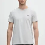 Bavlněné tričko Alpha Industries pánské, šedá barva, s potiskem, 188505.666