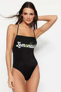 Trendyol černé plavky se čtvercovým límcem s potiskem s pravidelnými nohami
