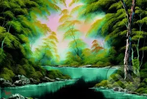 Lesné jazero - Bob Ross - puzzle z kategorie Umělecké
