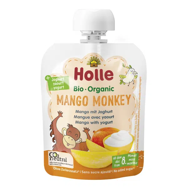 HOLLE Mango Monkey - BIO Dětské ovocné pyré s jogurtem 85 g