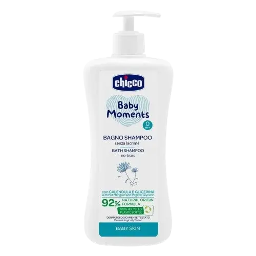 CHICCO Šampon na vlasy a tělo s dávkovačem Baby Moments 92 % přírodních složek 500 ml
