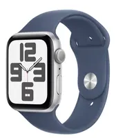 APPLE Watch SE (2024) 44mm Stříbrný hliník s denimovým sportovním řemínkem M/L