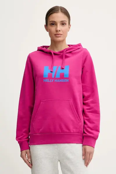Bavlněná mikina Helly Hansen HH LOGO 2.0 dámská, růžová barva, s kapucí, s potiskem, 34460