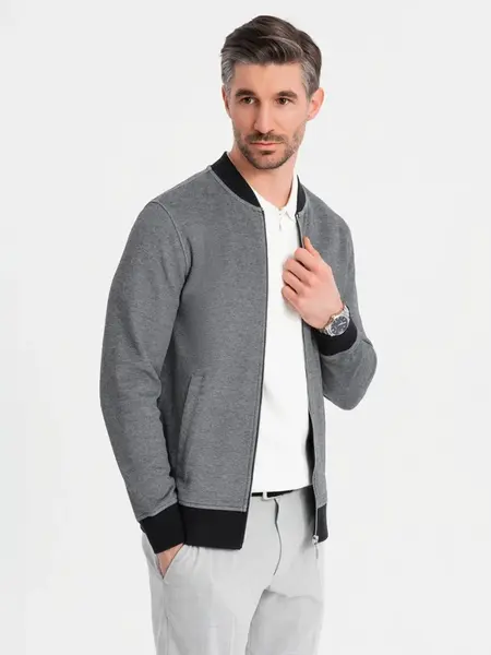 Ombre Men's pique knit bomber jacket - black