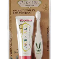 JACK N' JILL Přírodní zubní pasta Jahoda  +BIO detský zubní kartáček Zajíček 1ks 50 g