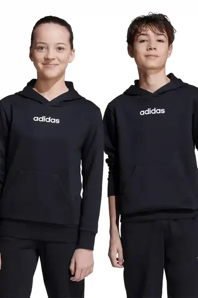 Dětská mikina adidas černá barva, s kapucí, s potiskem, JN2430