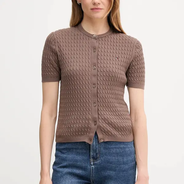 Bavlněný kardigan Tommy Hilfiger dámský, hnědá barva, WW0WW45707
