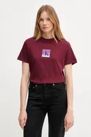 Bavlněné tričko Calvin Klein Jeans dámské, vínová barva, LV047C864G
