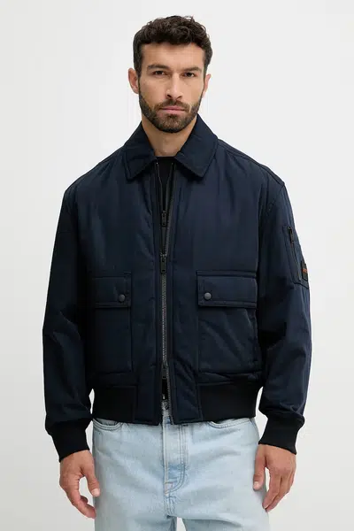 Bomber bunda BOSS Orange tmavomodrá barva, přechodná, 50543492