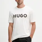 Bavlněné tričko HUGO pánské, béžová barva, s aplikací, 50542737