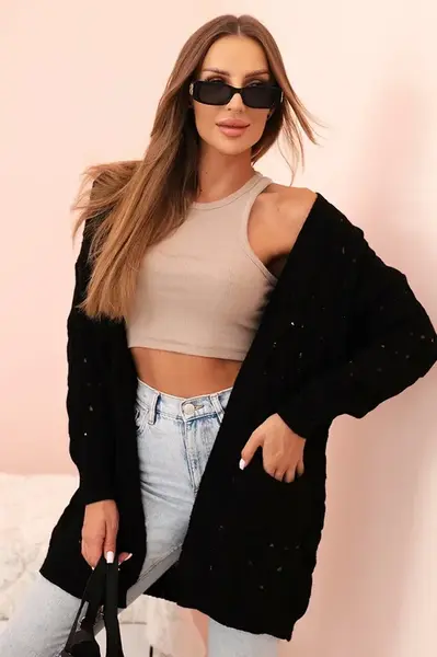 Kesi Włoski Dámský áčkový kardigan s kapsami černý