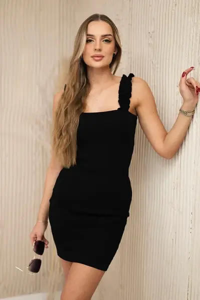 Šaty s volánky na ramínkách černé