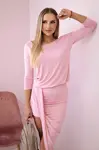 Asymetrické šaty, pudrově růžové 3/4 rukávy