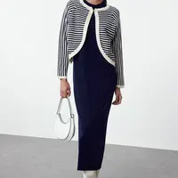 Trendyol Navy Blue Striped Knitwear Cardigan Dress Set