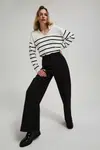 Marisse Wide Leg, Mid-Rise, Crease-Seamed Trousers In Black