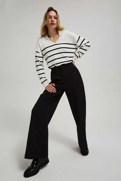 Marisse Wide Leg, Mid-Rise, Crease-Seamed Trousers In Black