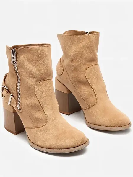 Resti Light brown eco suede women's boots on the post Emrica - Footwear