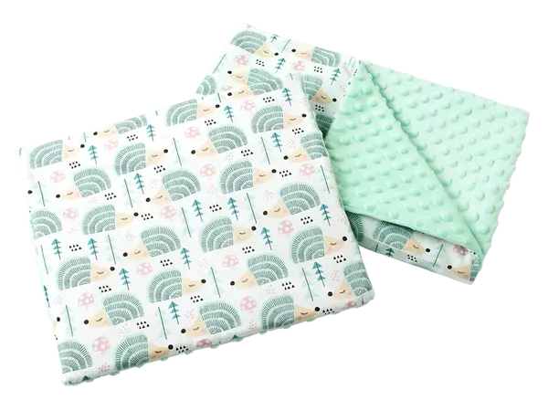 Medi Partners Quilt 55x75 + pillow 35x30 cotton + minky – Mint hedgehogs + minty minky