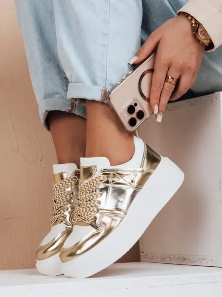 Dámské zlaté sneakersy na platformě HYPERWAY