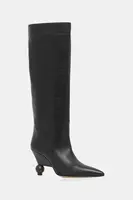 Kožené kozačky Weekend Max Mara Tasca dámské, černá barva, na podpatku, 2525796075600