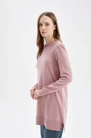 DEFACTO Regular Fit Crew Neck Slit Basic Plain Knitwear Sweater Tunic