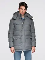 Ombre Warm long men's parka jacket with wool - grey melange