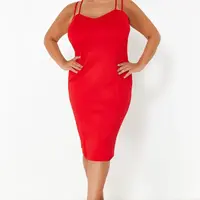 Trendyol Curve Red Sweetheart Collar Strap Summer Knitted Dress