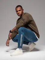 Ombre Men's denim joggers with piping - blue