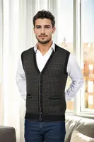 37376 Dewberry Houndstooth Patterned Mens Knit Vest-BLACK