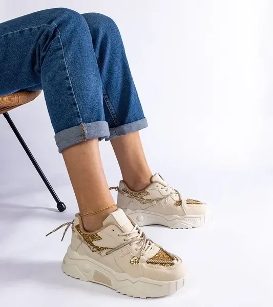 Gemre Beige women's sneakers with glitter Agar