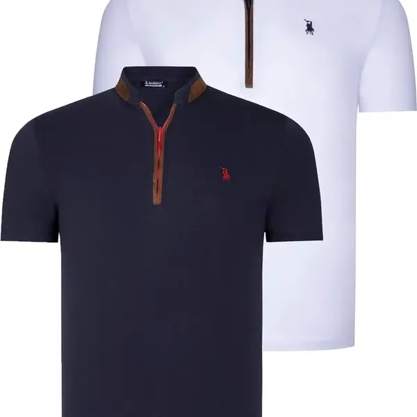 DUAL SET T8571 DEWBERRY ZIPPER MENS T-SHIRT-NAVY BLUE-WHITE