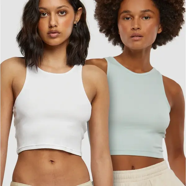Dámský Cropped Rib Top - 2 Pack mint+bílé