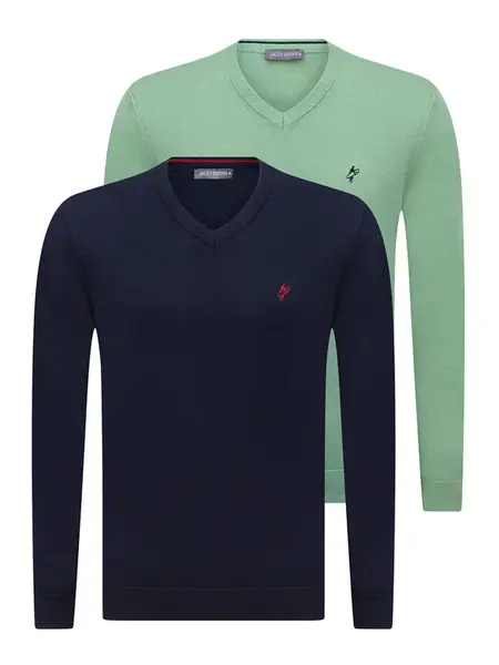 Jacey Quinn Sveter  tmavomodrá / svetlohnedá / svetlozelená