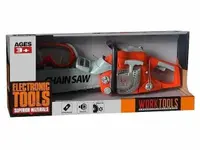 Dětská motorová pila na baterie s ochrannými brýlemi