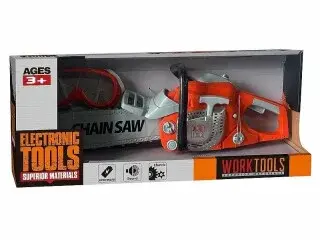 Dětská motorová pila na baterie s ochrannými brýlemi