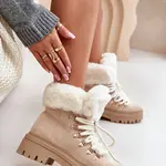 FI1 Dámské šněrovací kotníkové boty s kožíškem světle béžové Vaminia