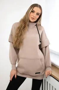 Zateplená mikina s rolákem tmavě béžová