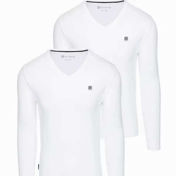 Ombre Set of 2x men's SLIM FIT longsleeve with logo and V-neck