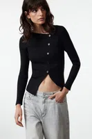 Trendyol Black Premium Yarn/Special Yarn Buttoned Knitted Sweater