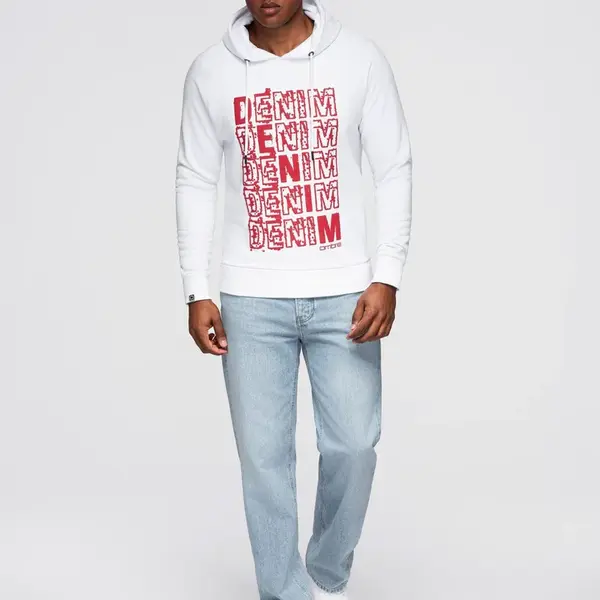 Ombre Men's non-stretch kangaroo sweatshirt with hood and print - white
