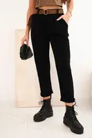 Kesi Włoski Dámské kalhoty s páskem v pruhovaném černé